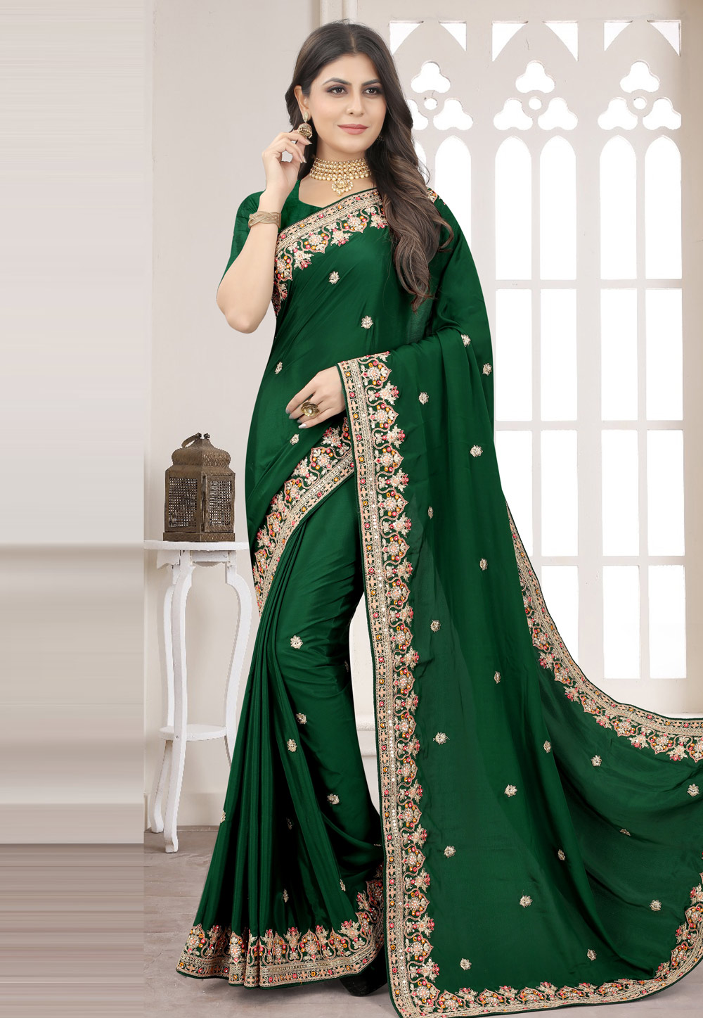 Green Crepe Silk Saree With Blouse 249705