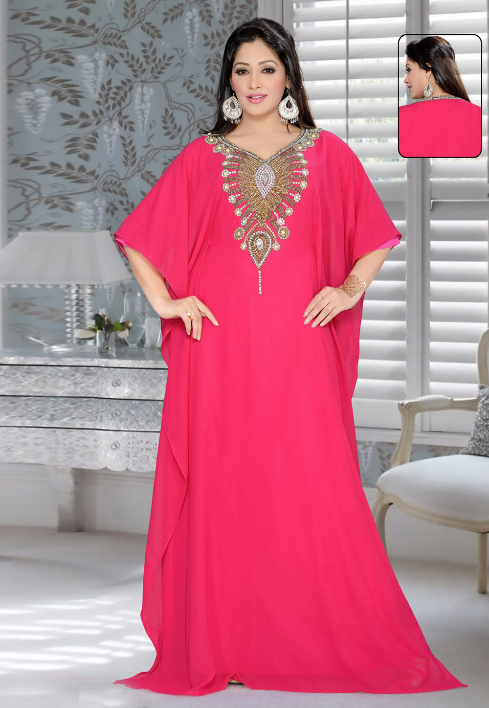 Pink Faux Georgette Embroidered Readymade Farasha 194363