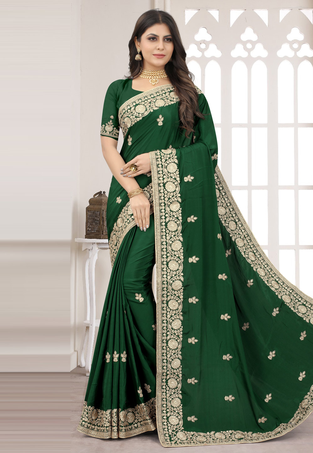 Green Crepe Silk Saree With Blouse 249711