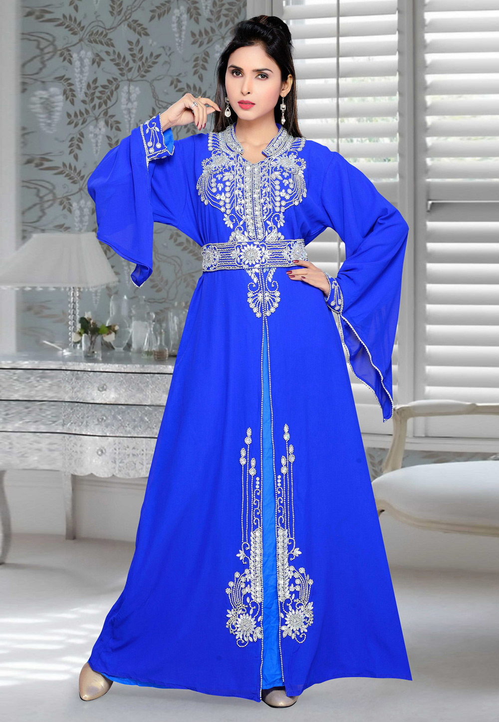 Blue Faux Georgette Embroidered Readymade Kaftan 194419