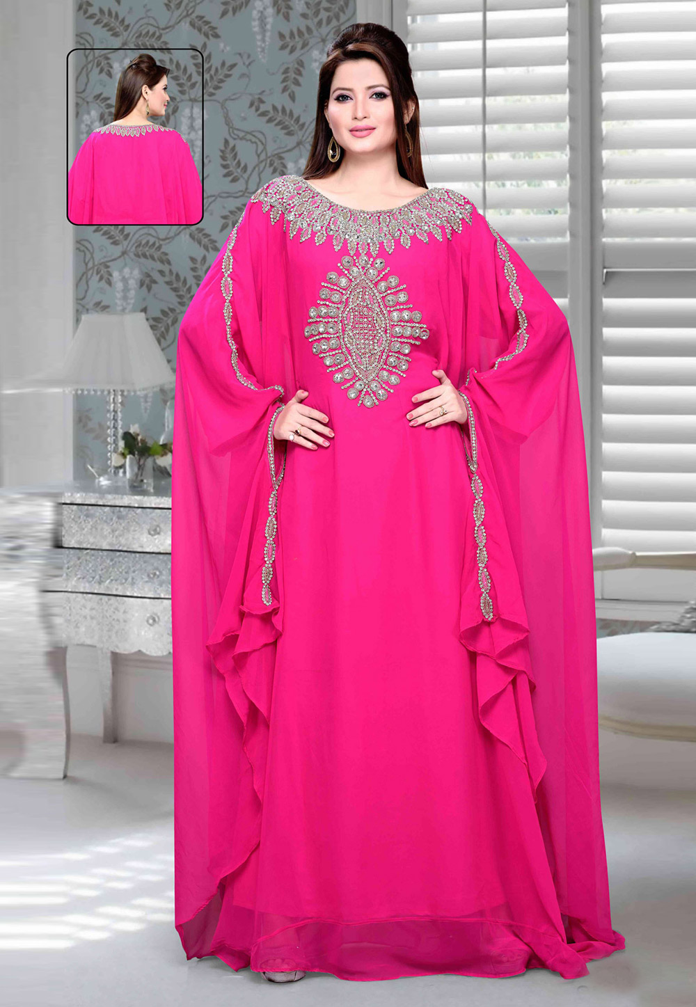 Pink Faux Georgette Embroidered Readymade Farasha 194710