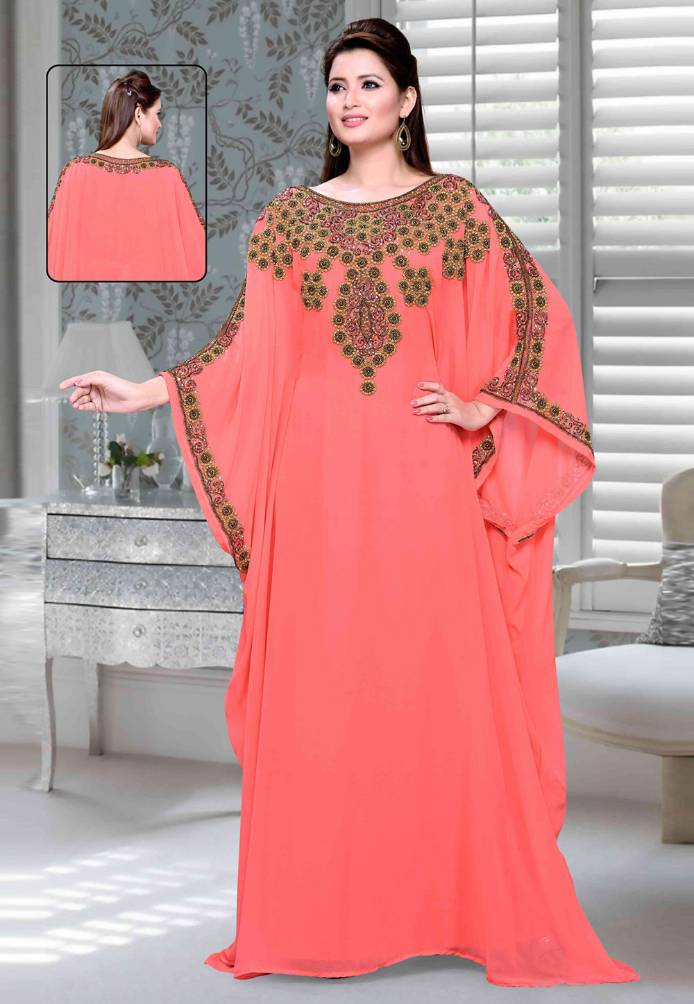 Pink Faux Georgette Embroidered Readymade Farasha 194712