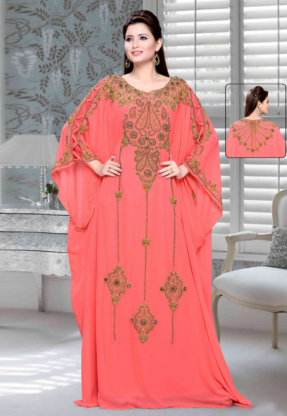 Pink Faux Georgette Embroidered Readymade Farasha 194717