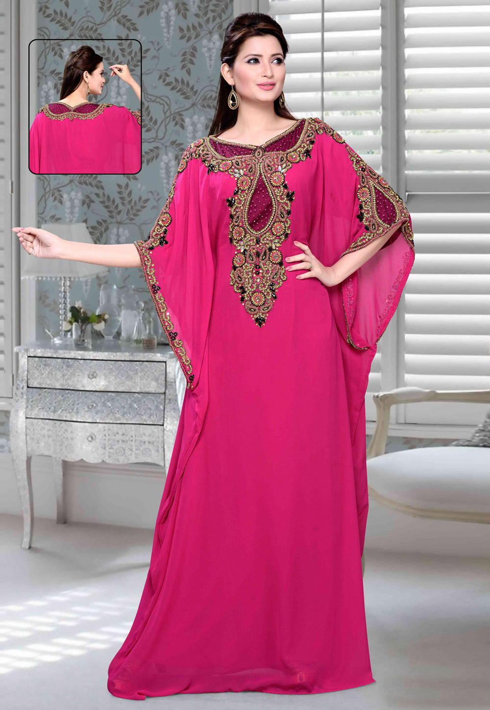 Pink Faux Georgette Embroidered Readymade Farasha 194719