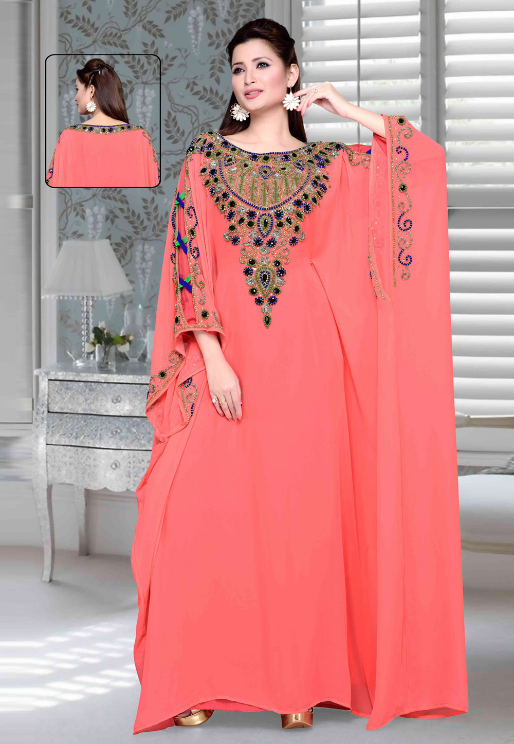 Pink Faux Georgette Embroidered Readymade Farasha 194746