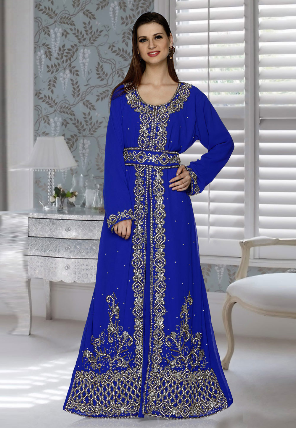 Blue Faux Georgette Embroidered Readymade Kaftan 194779