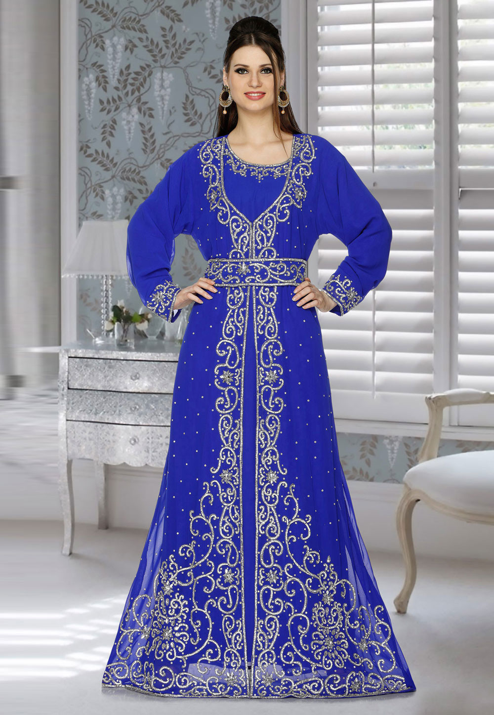 Blue Faux Georgette Embroidered Readymade Kaftan 194783