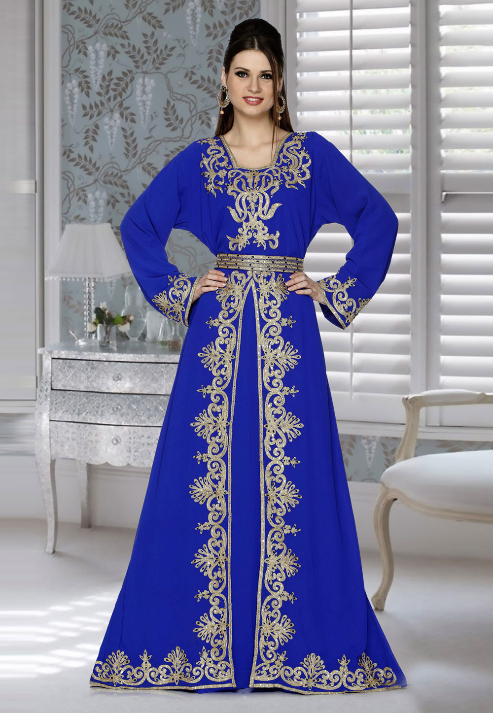 Blue Faux Georgette Embroidered Readymade Kaftan 194790