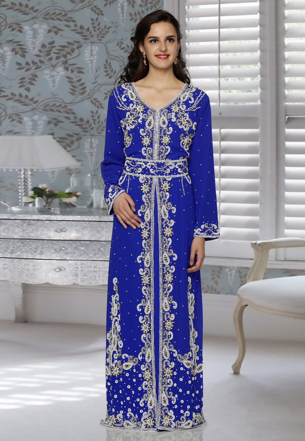 Blue Faux Georgette Embroidered Readymade Kaftan 194796