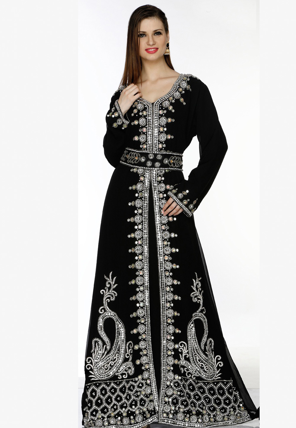 Black Faux Georgette Embroidered Readymade Kaftan 194798