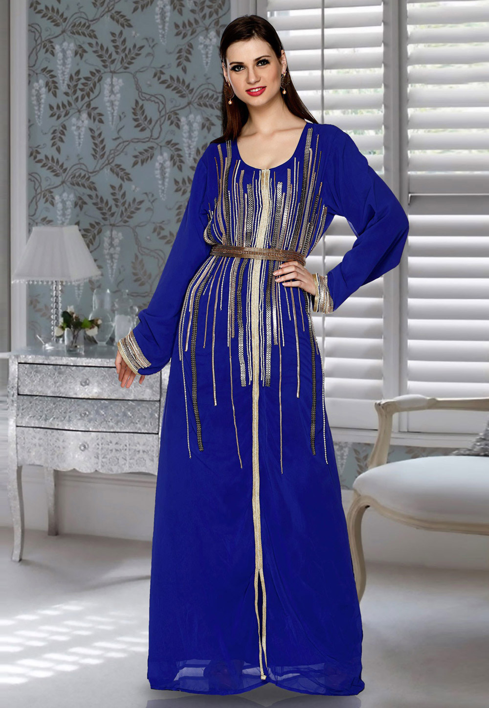 Blue Faux Georgette Embroidered Readymade Kaftan 194821