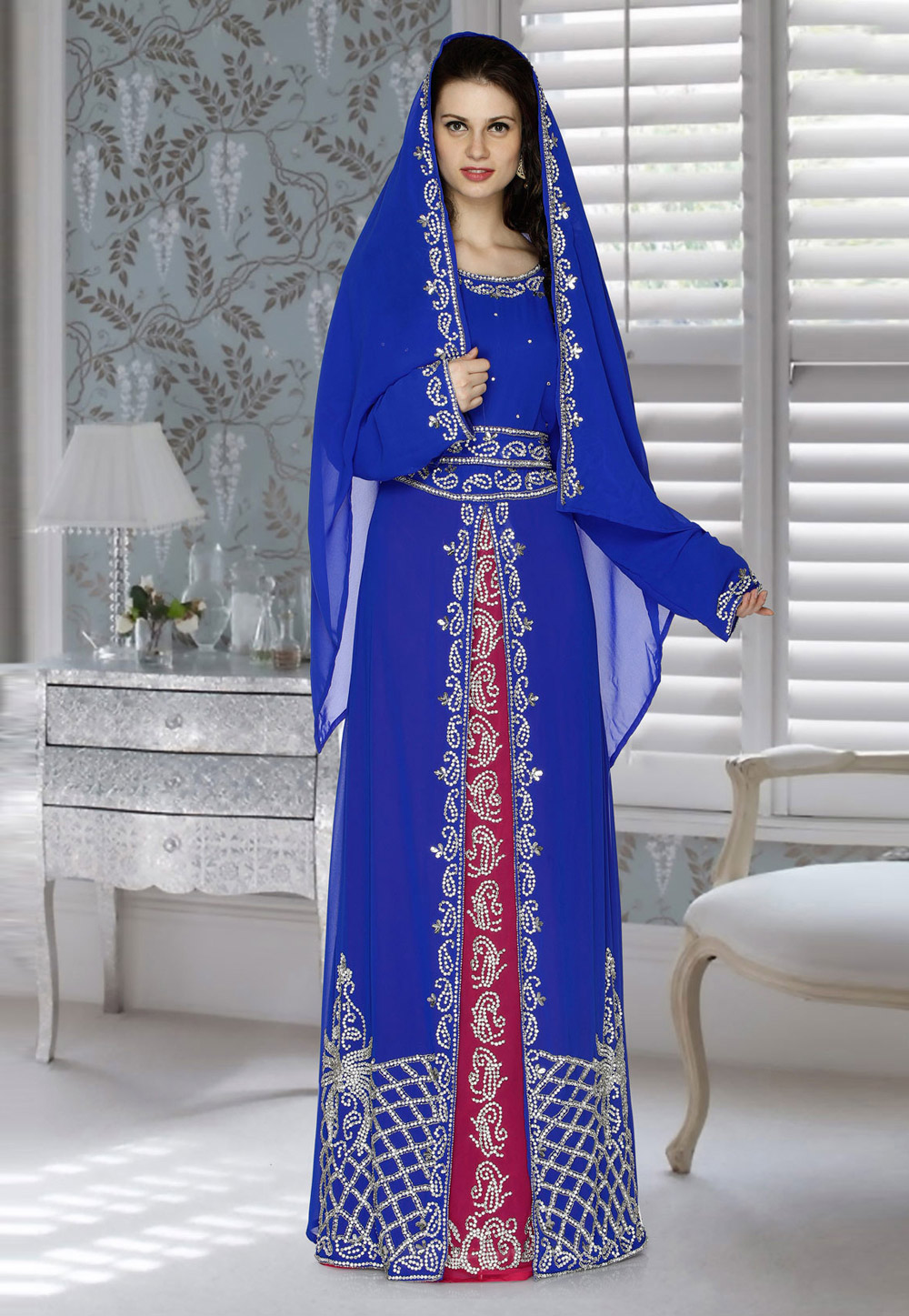 Blue Faux Georgette Embroidered Readymade Kaftan 194828