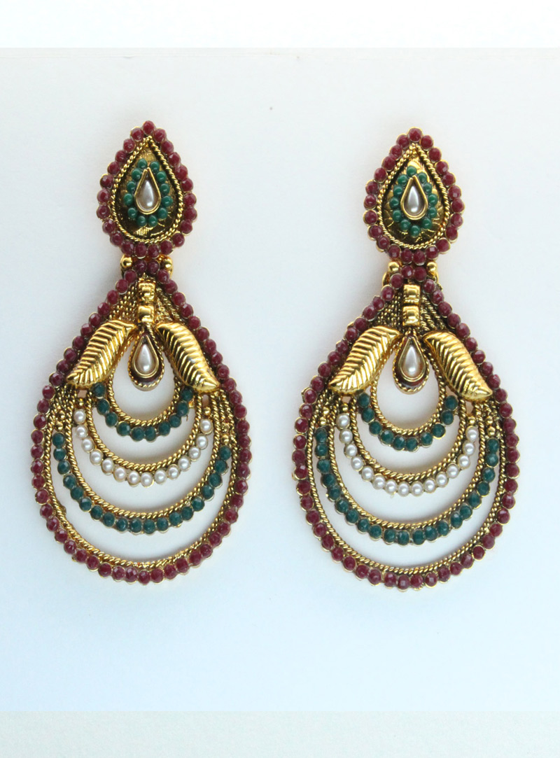 Green Copper Kundan Earrings 102472