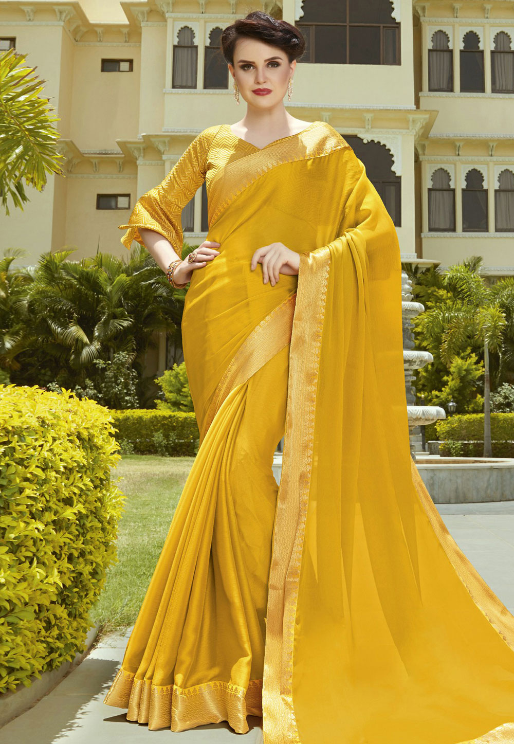 Yellow Chiffon Saree With Blouse 171799