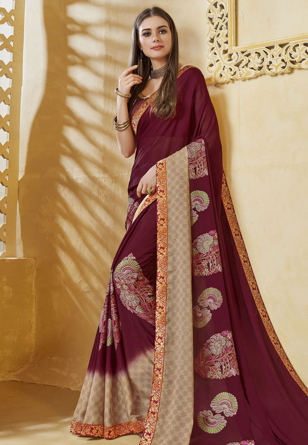 Maroon Georgette Saree With Blouse 171794