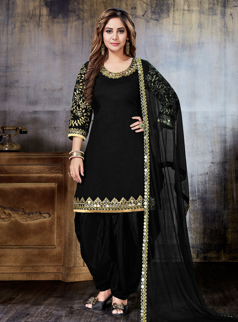 Black Art Silk Punjabi Suit 142556