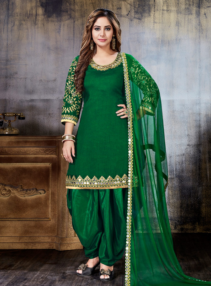 Green Art Silk Patiala Suit 142557
