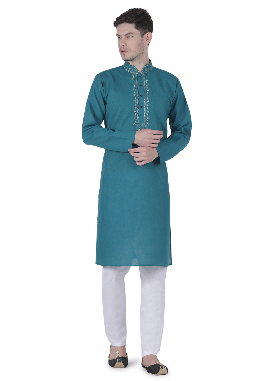 Turquoise Cotton Kurta Pajama 245549