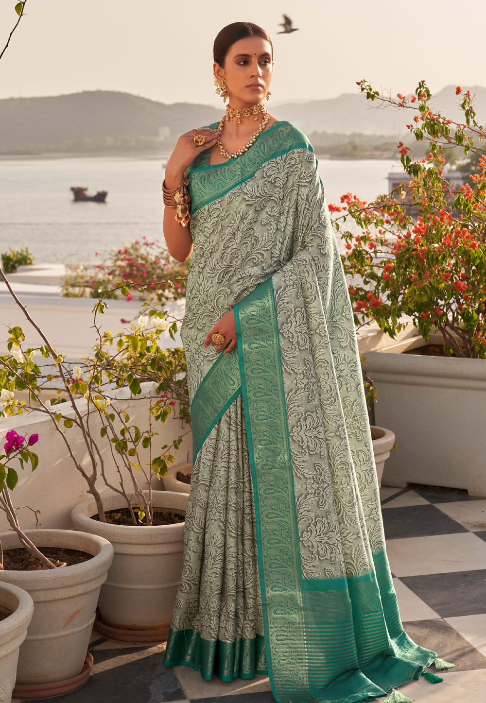 Pista Green Silk Saree With Blouse 274455