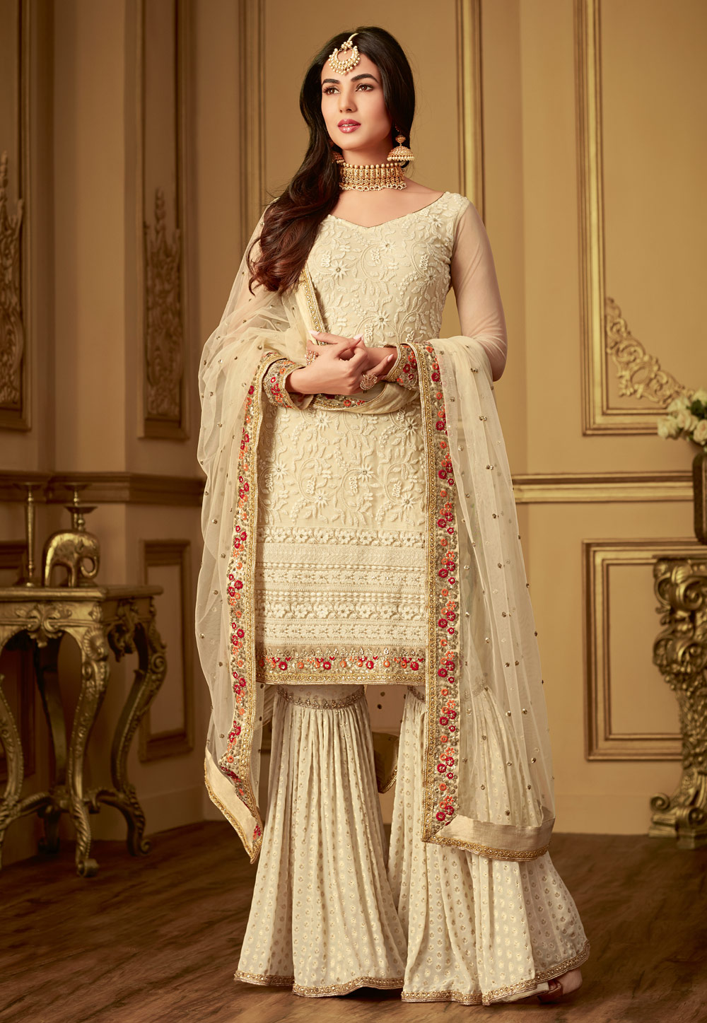 Sonal Chauhan Beige Net Sharara Style Suit 153999