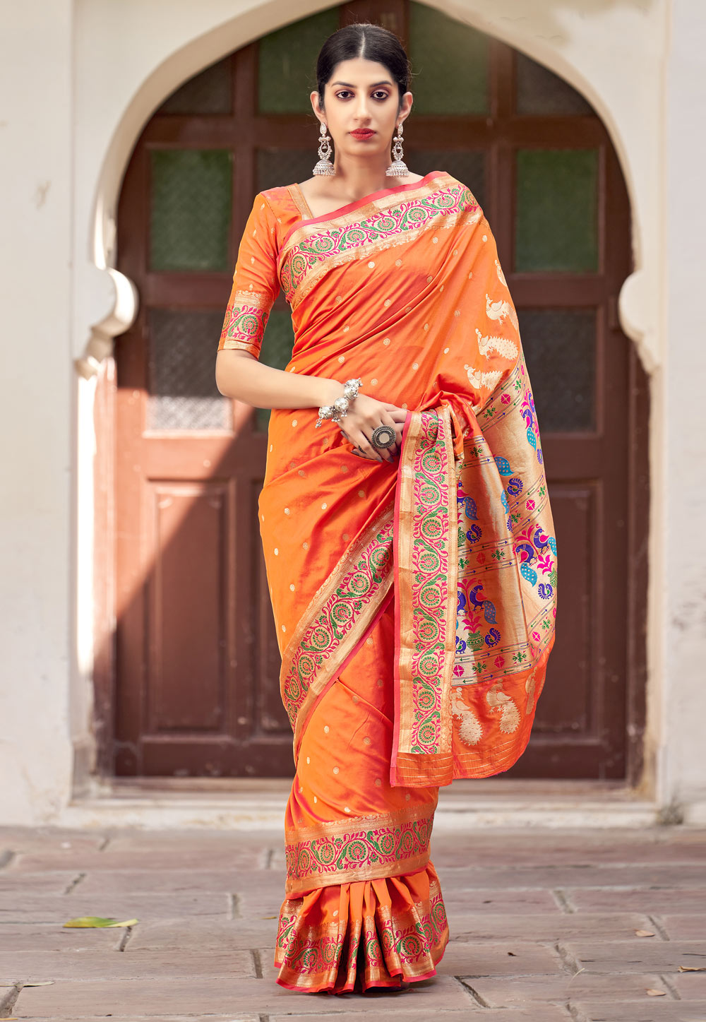 Orange Silk Paithani Saree 236275