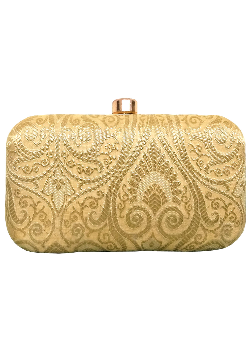 Beige Synthetic Embroidered Clutch 172597