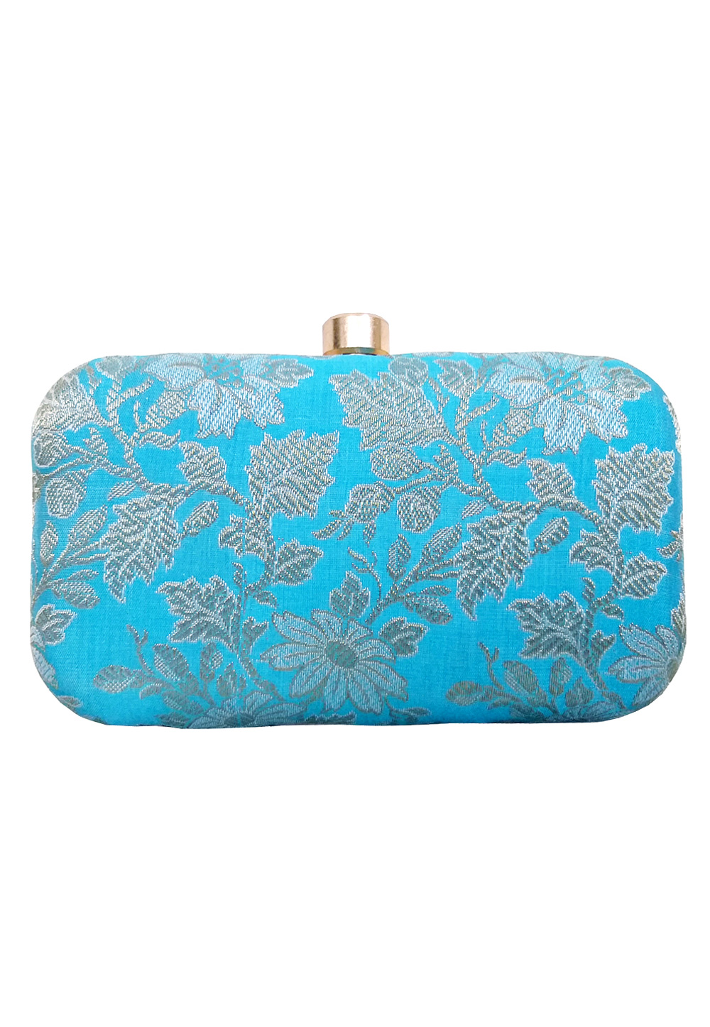 Aqua Synthetic Embroidered Clutch 172608