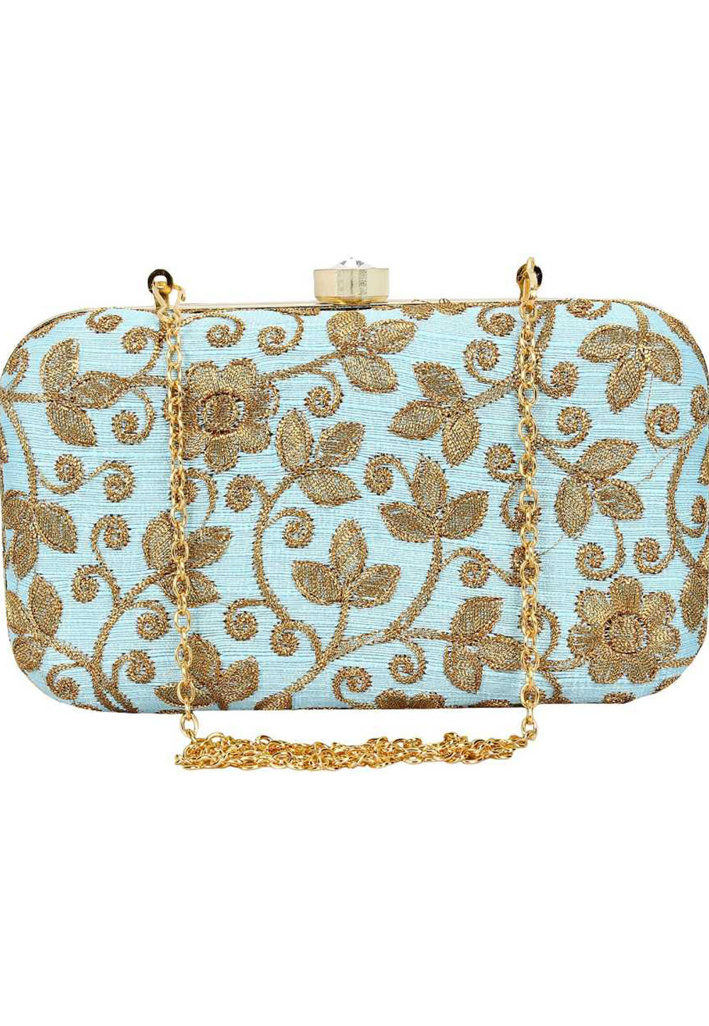 Aqua Synthetic Embroidered Clutch 172618
