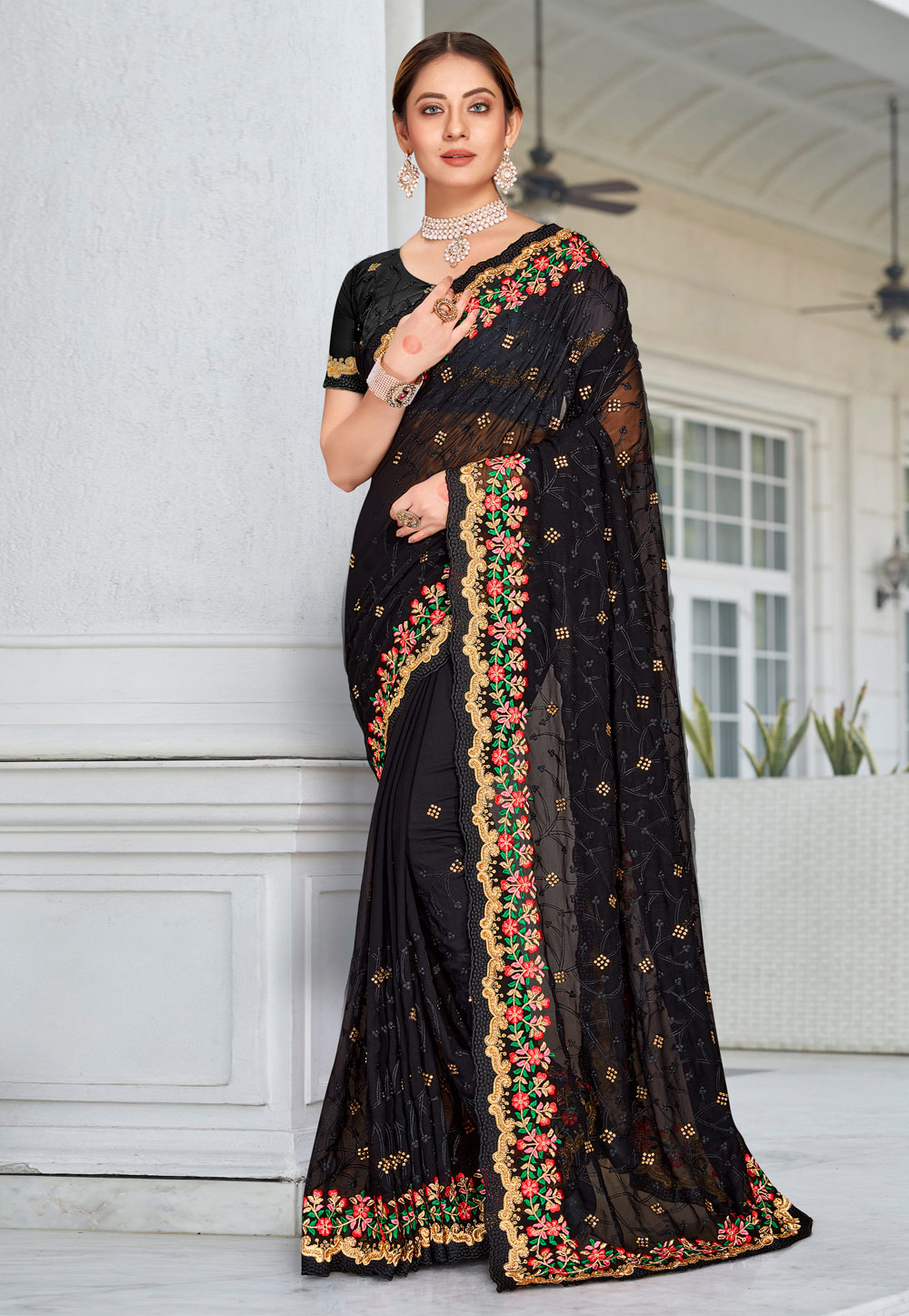 Black Georgette Saree With Blouse 250501