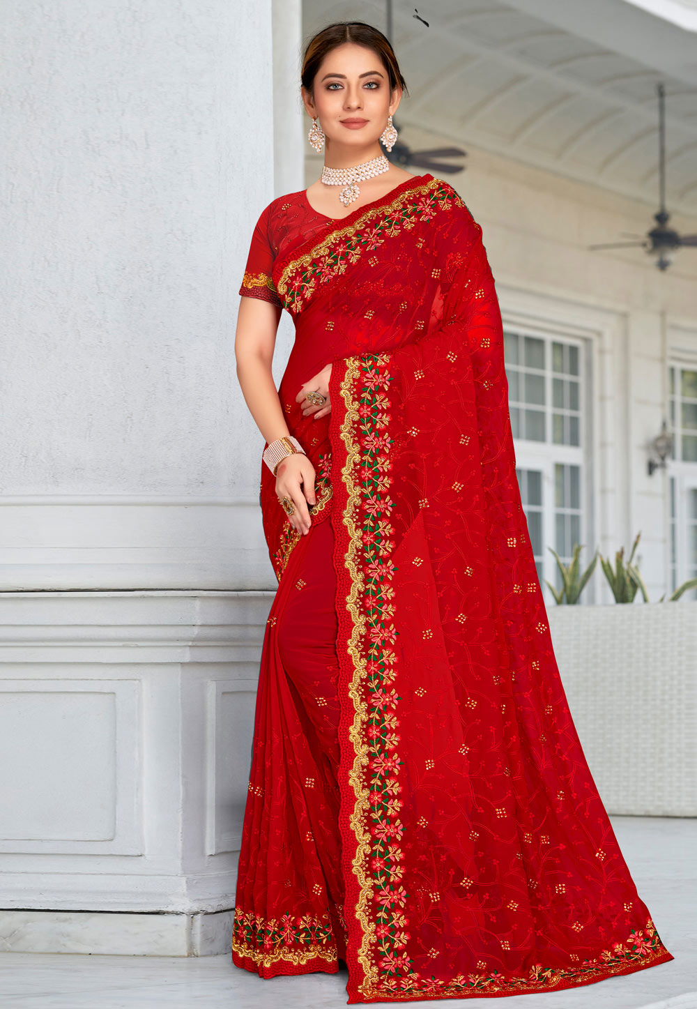 Red Georgette Saree With Blouse 250503