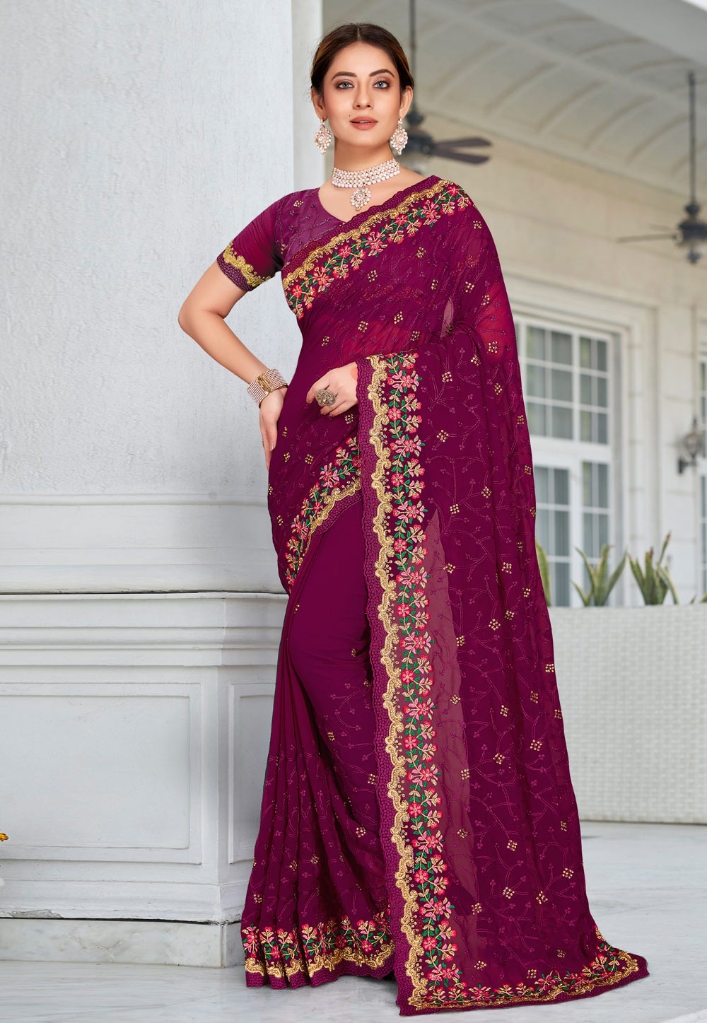 Purple Georgette Saree With Blouse 250505