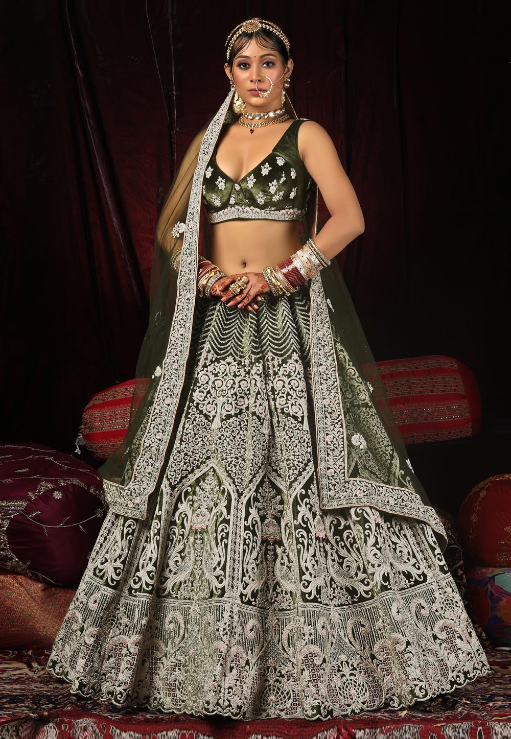 Mehndi Dress Nakkashi Designer Lehenga Choli | Marriage Reception Wear
