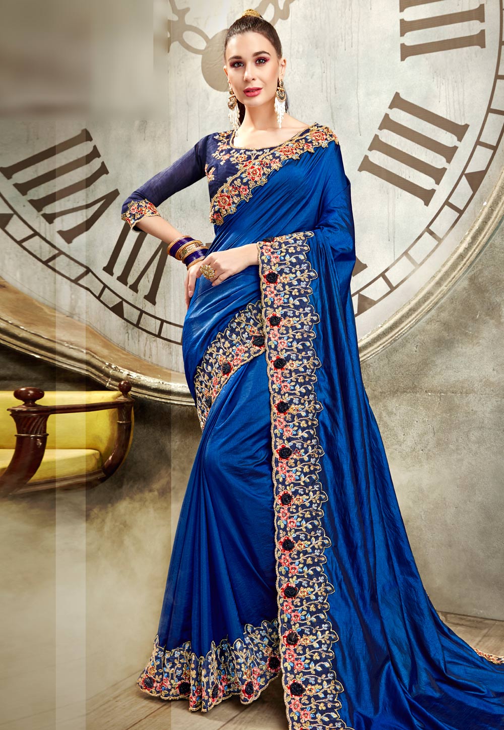 Blue Art Silk Saree With Blouse 201901