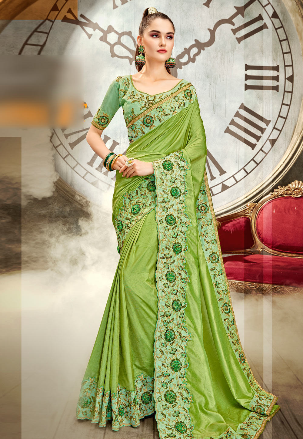 Green Art Silk Festival Wear Saree 201902