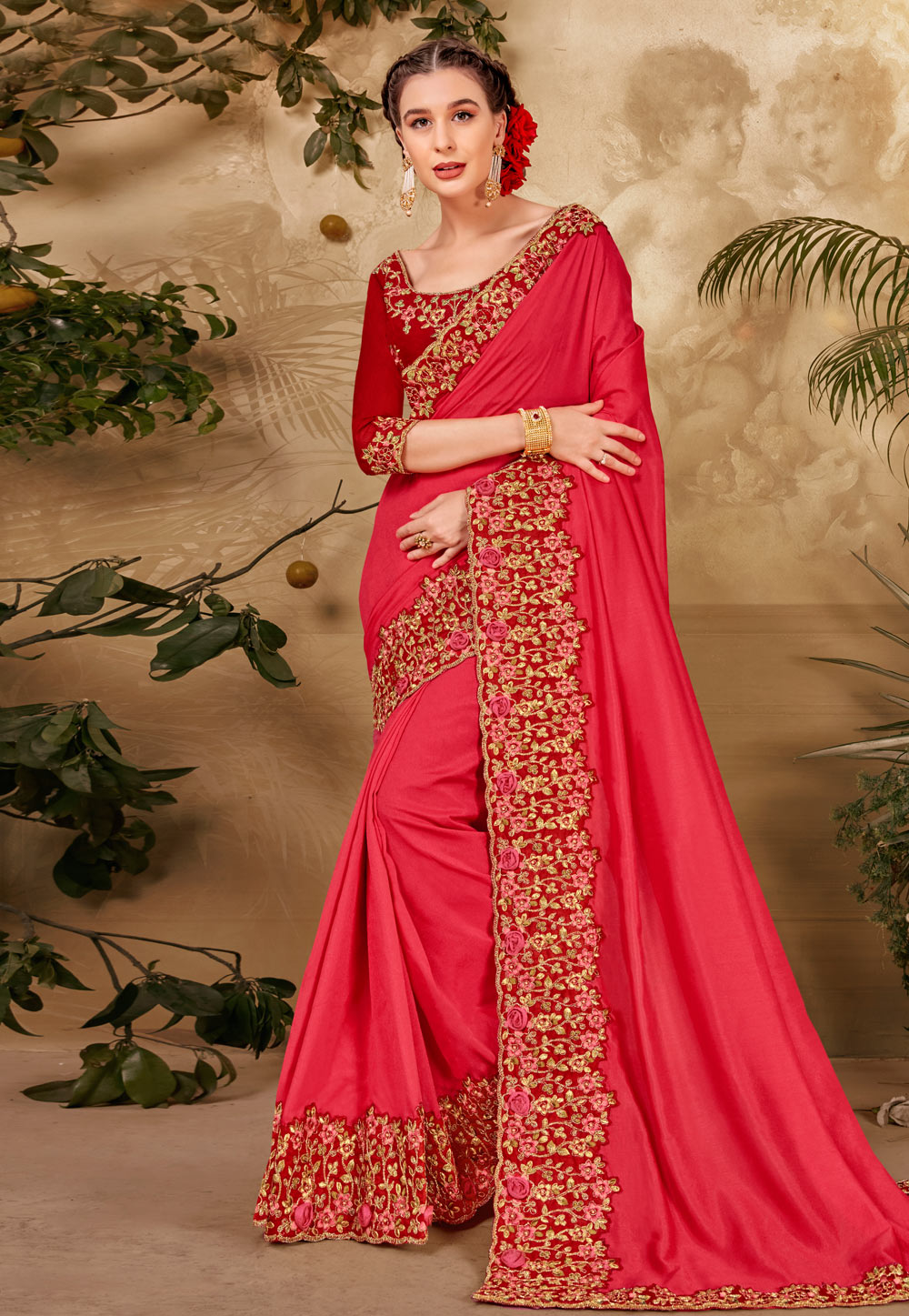 Pink Silk Georgette Saree With Blouse 231896