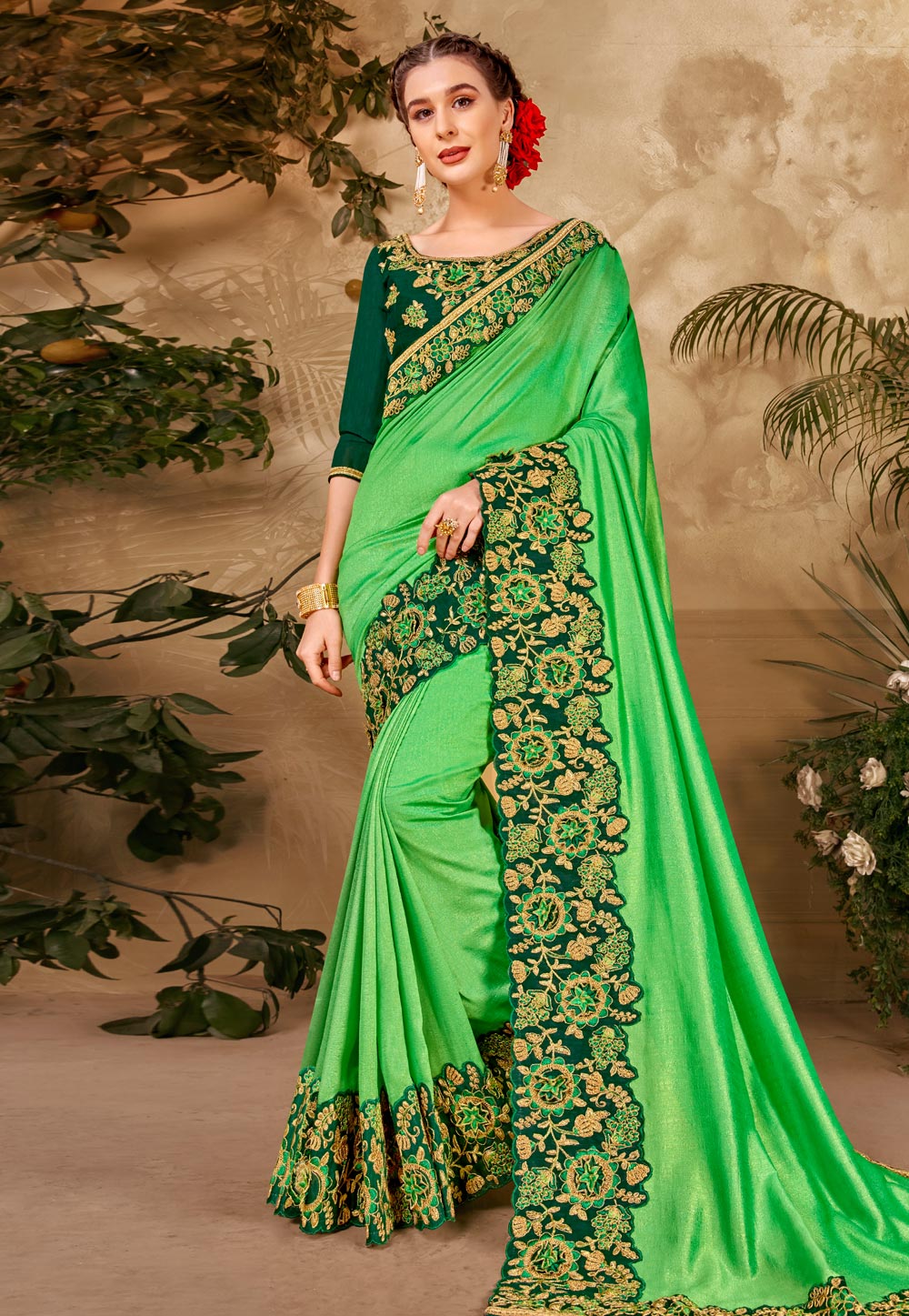 Light Green Silk Georgette Festival Wear Saree 231901
