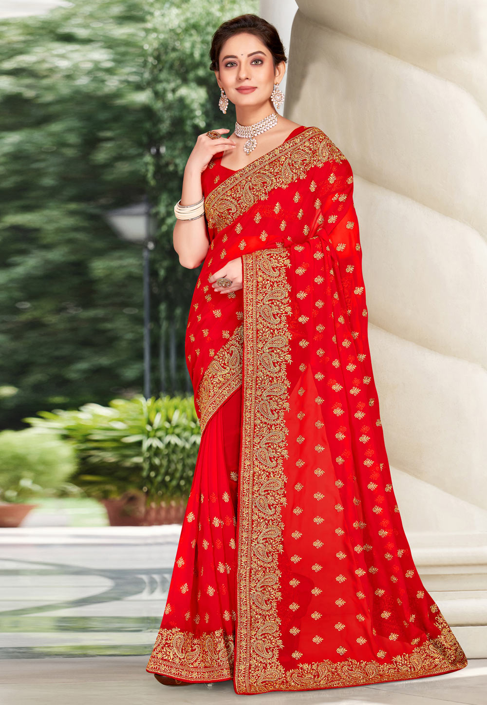 Red Georgette Saree With Blouse 250860