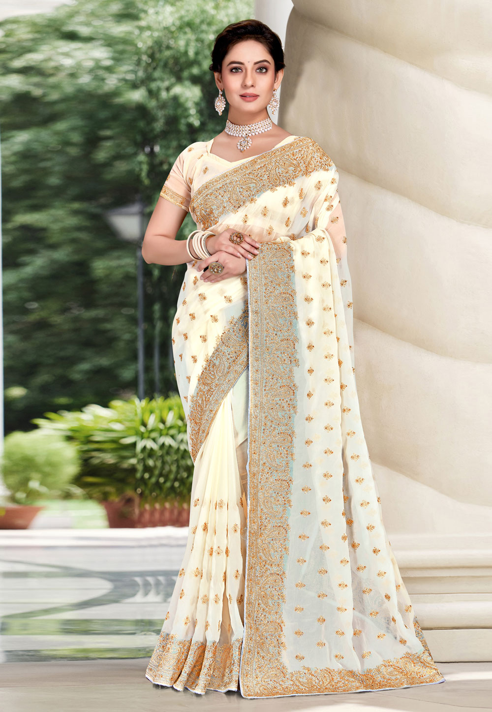 Off White Georgette Saree With Blouse 250861