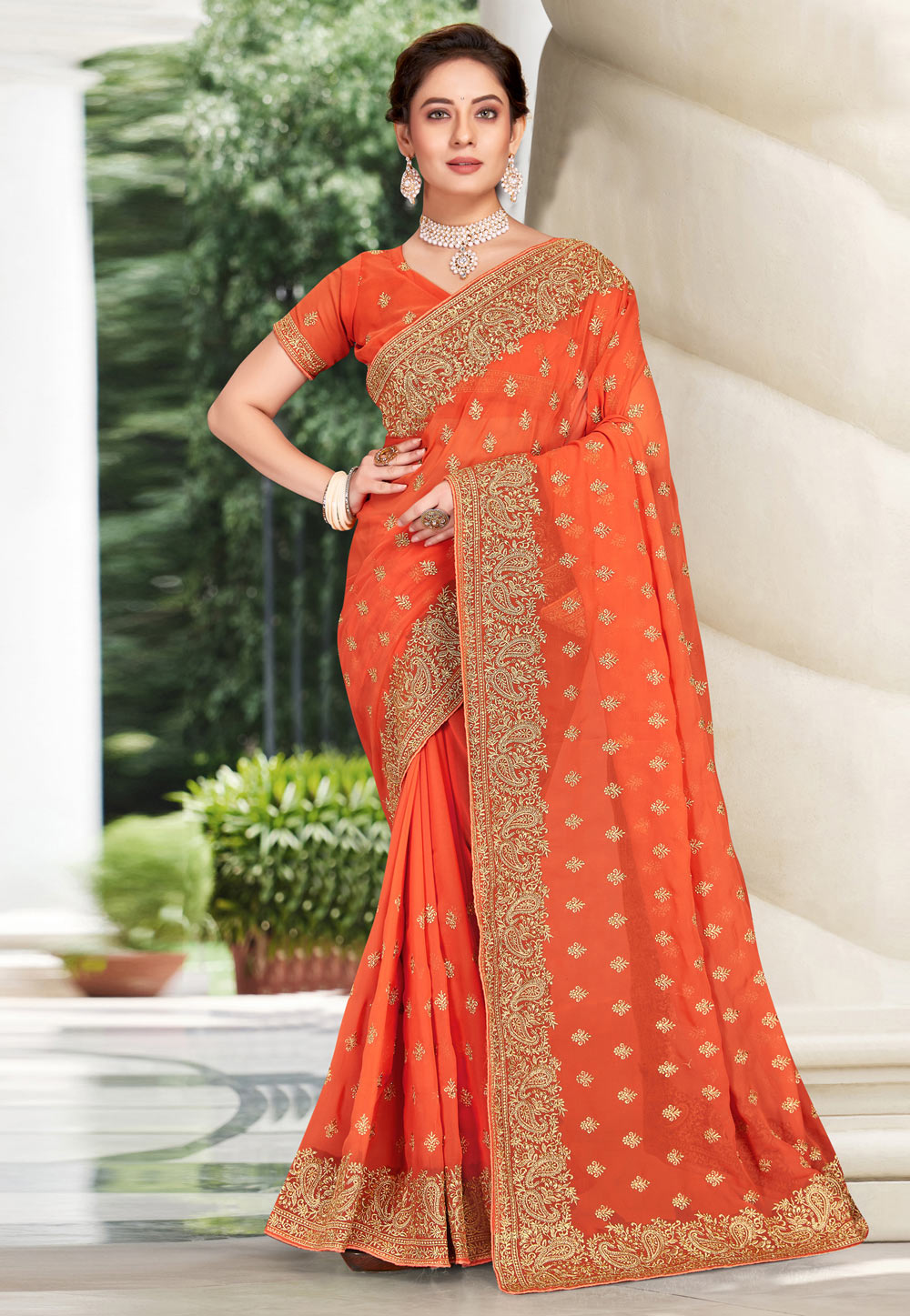 Jamdani Saree in Light Orange : SPN6123