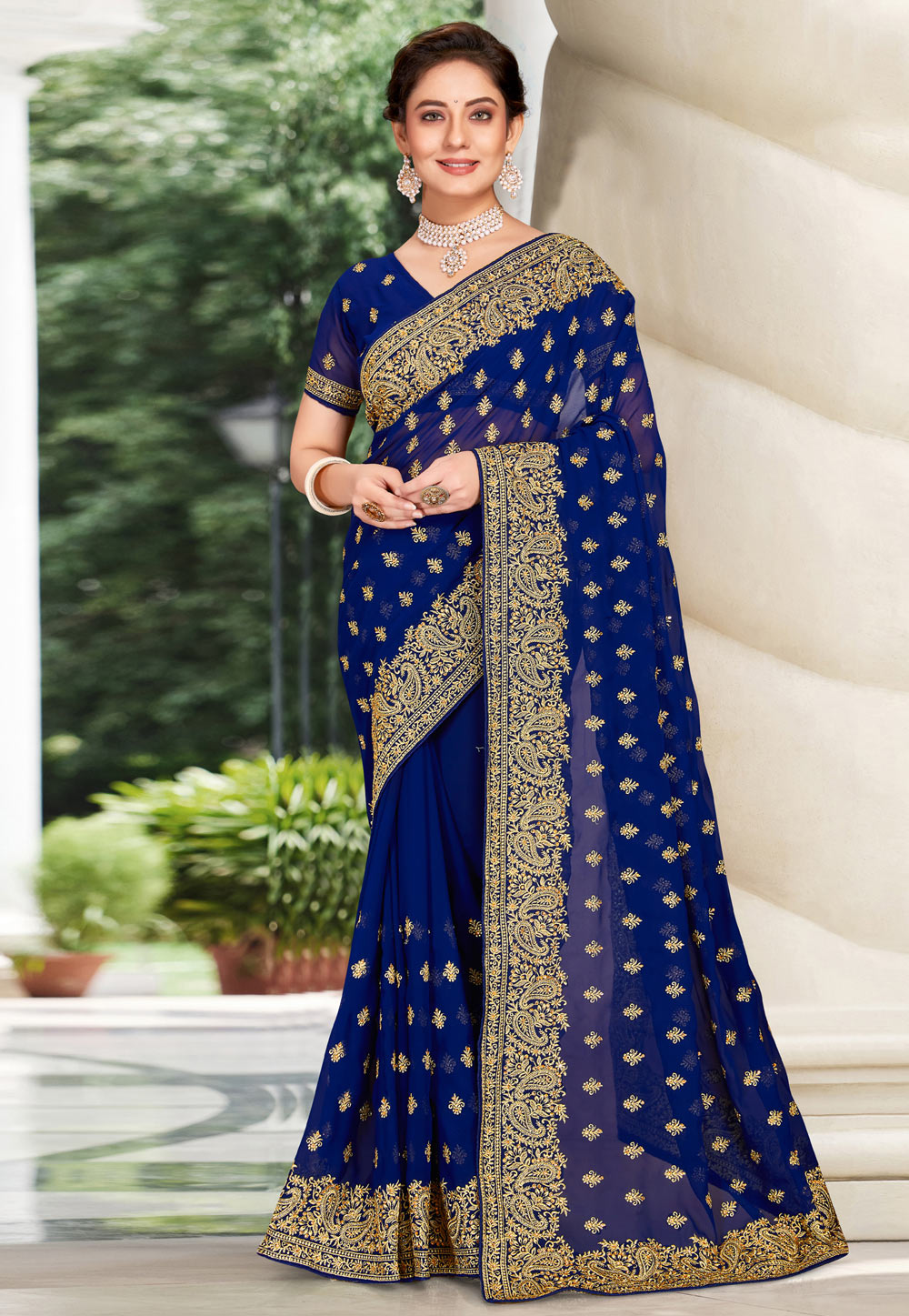 Blue Georgette Saree With Blouse 250864