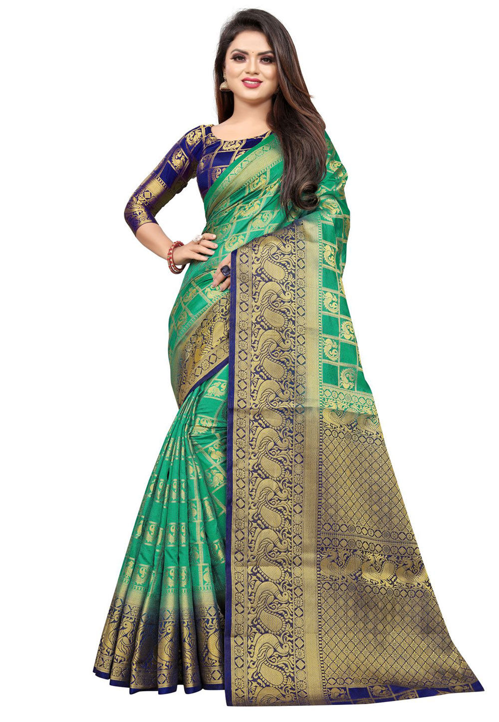 Green Silk Saree With Blouse 214534