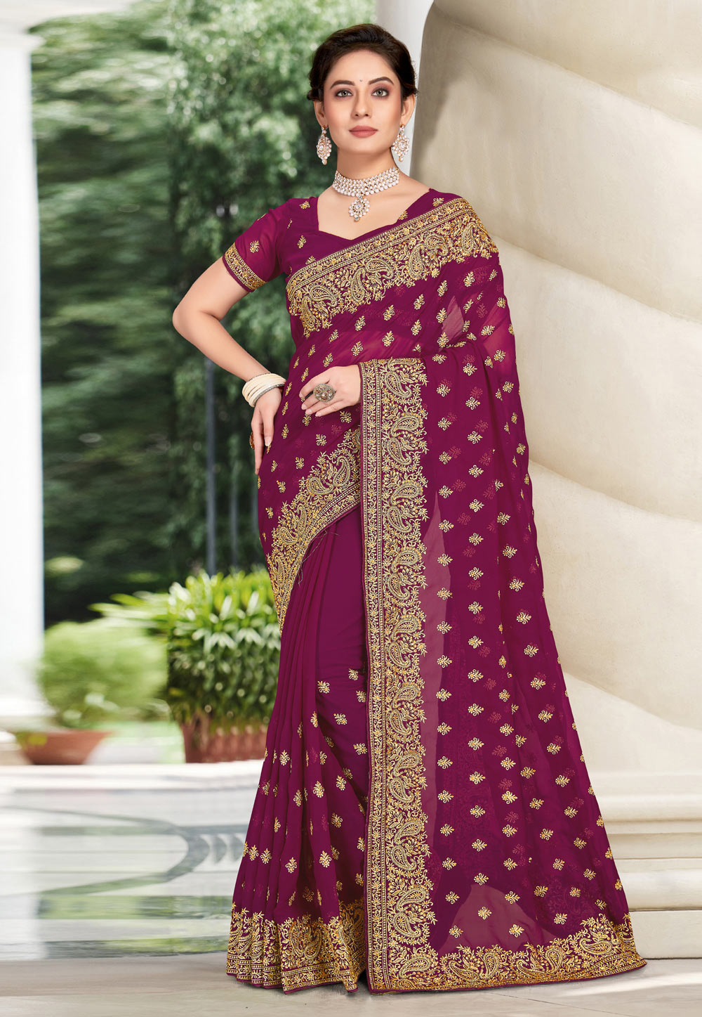 Purple Georgette Saree With Blouse 250866