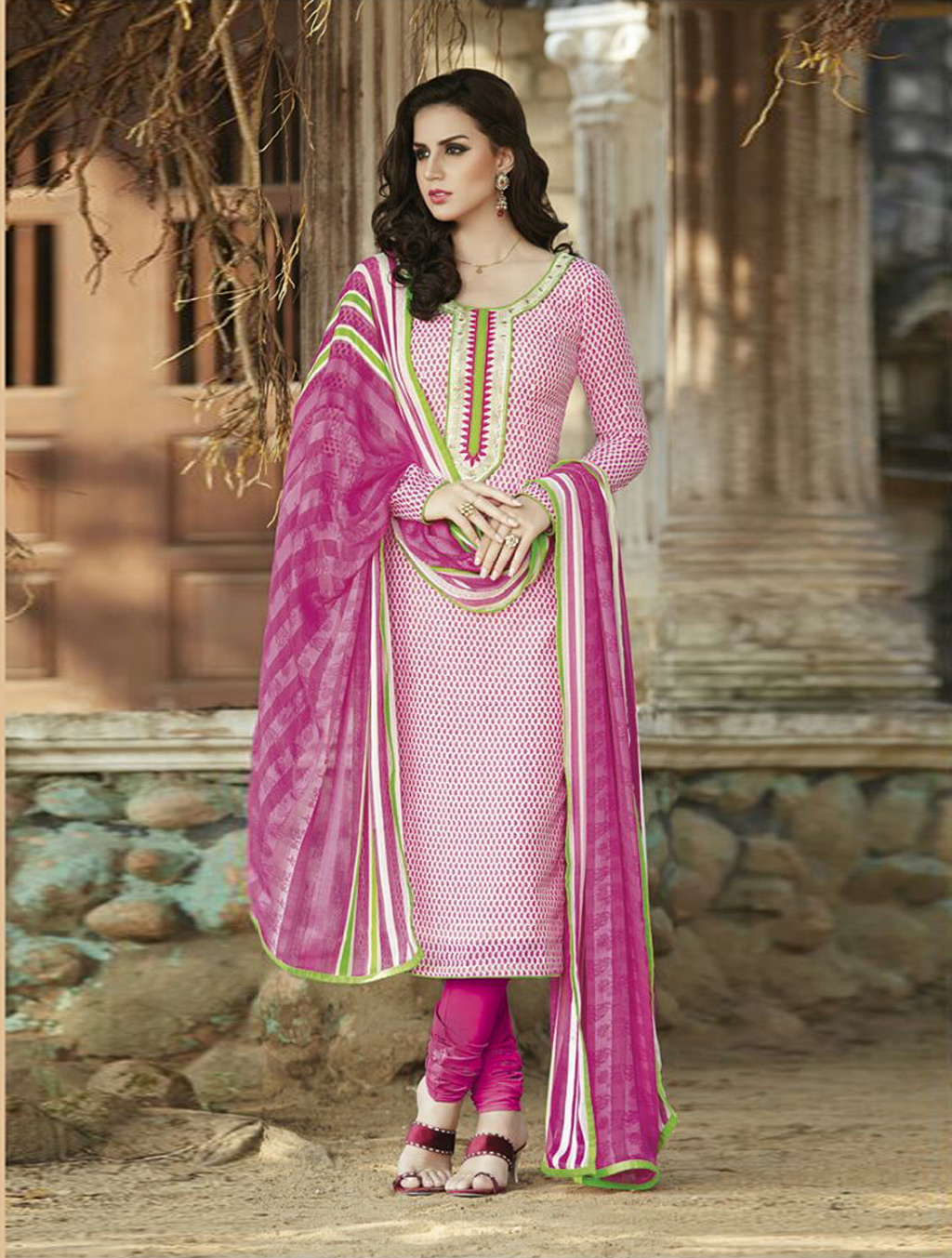Pink Bhagalpuri Churidar Suit 67257