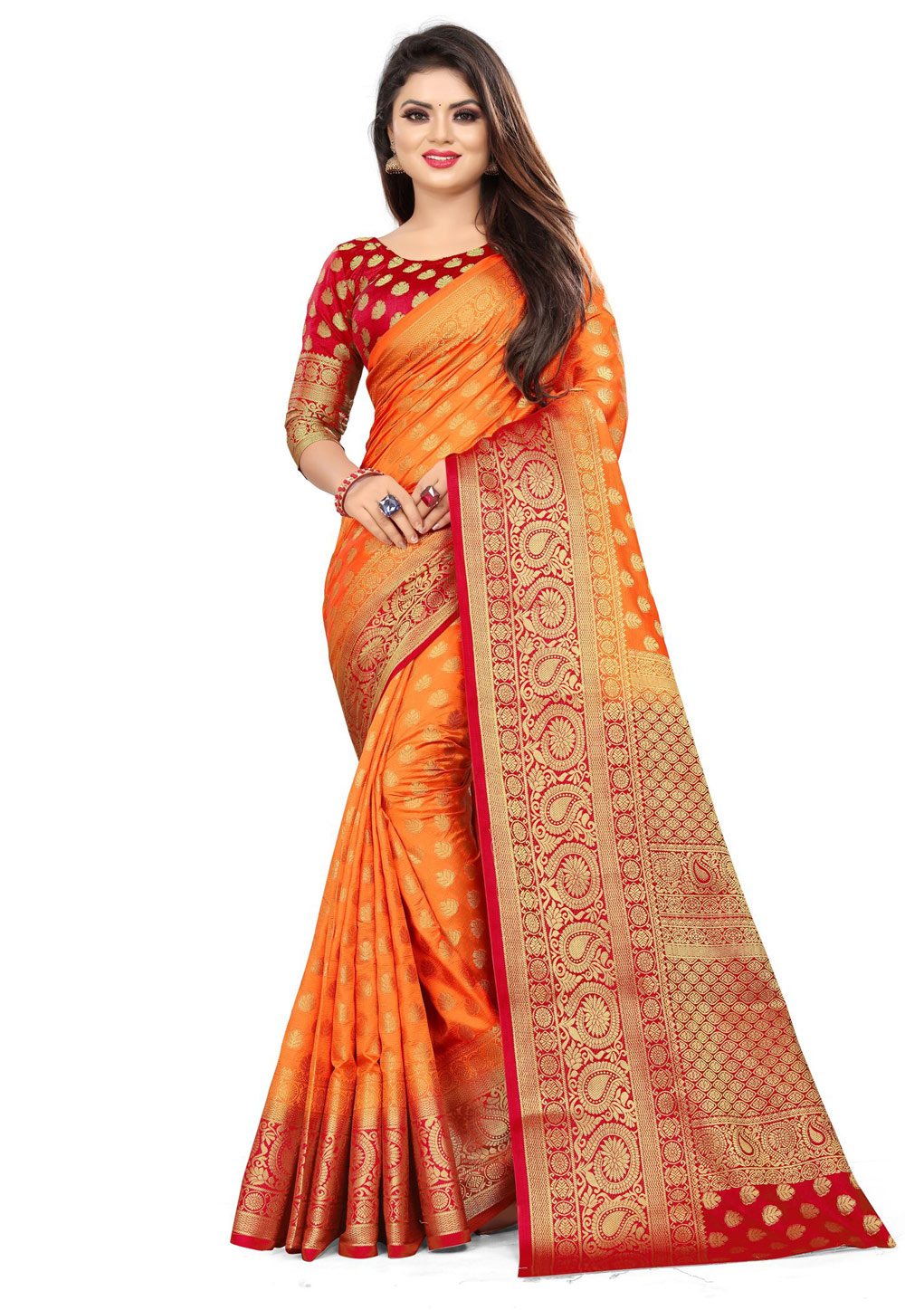 Orange Silk Festival Wear Saree 214595