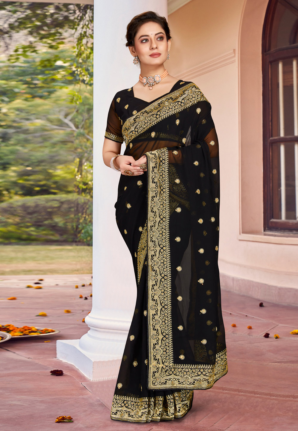 Black Georgette Saree With Blouse 251101
