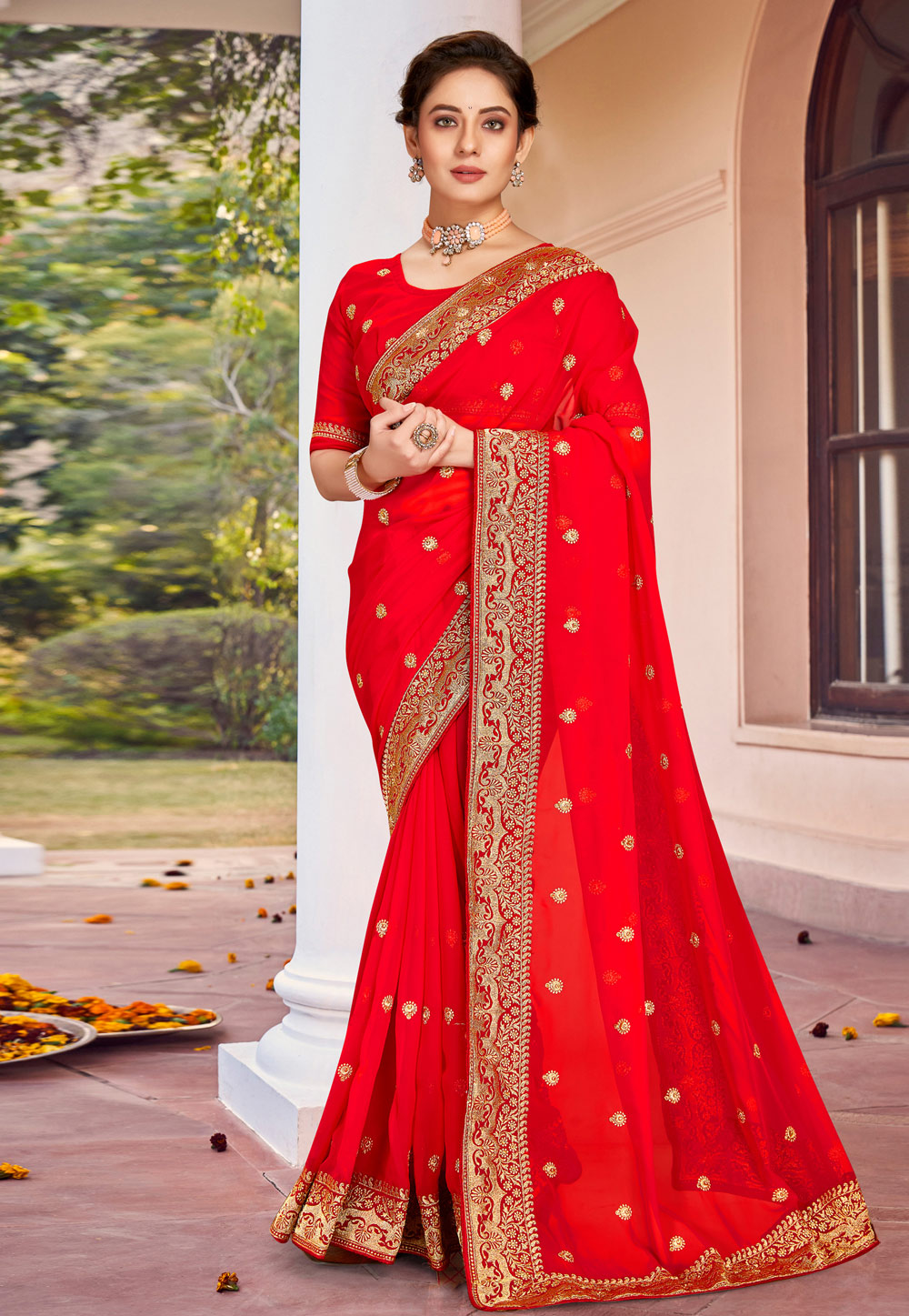 Red Georgette Saree With Blouse 251102