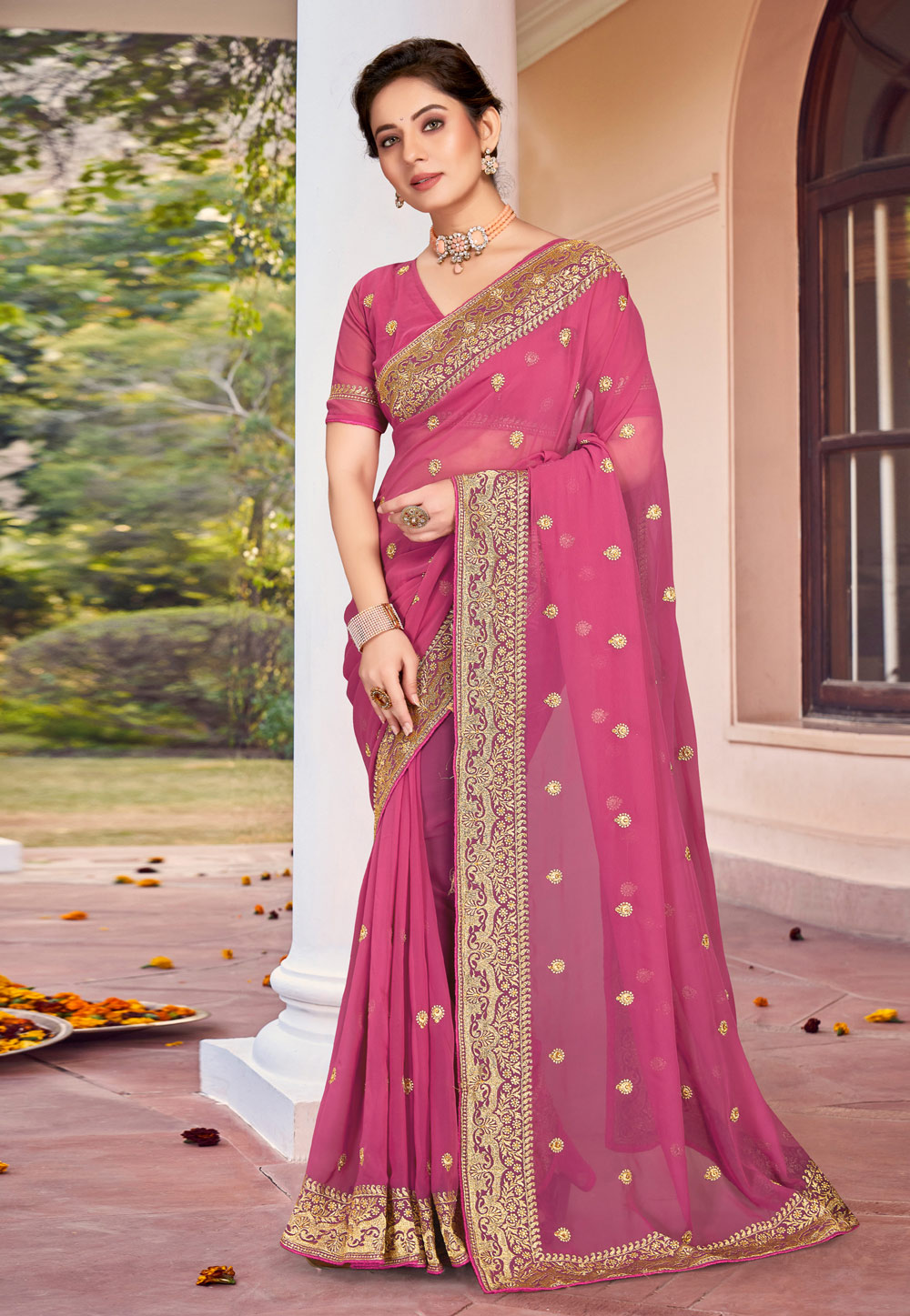 Pink Georgette Saree With Blouse 251105