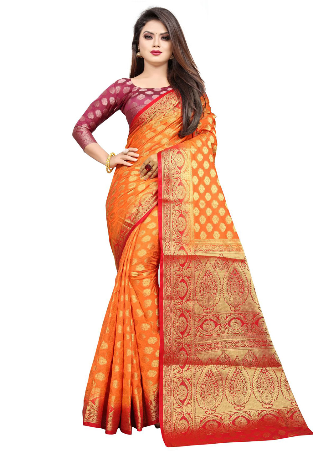 Orange Silk Festival Wear Saree 214602