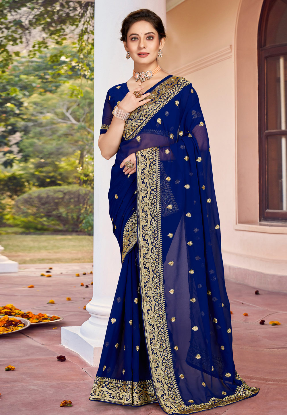 Blue Georgette Saree With Blouse 251106