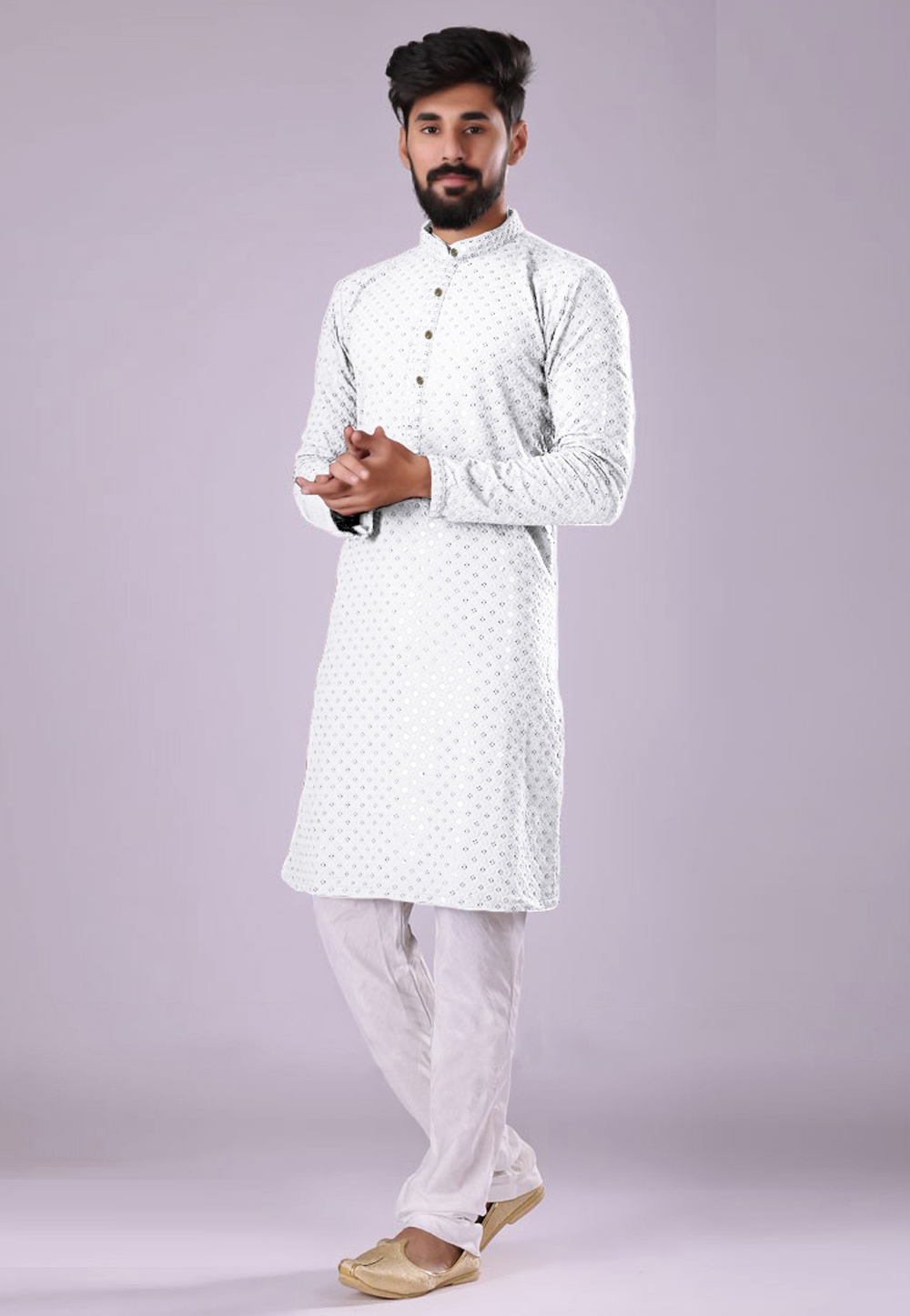 White Cotton Kurta Pajama 256110